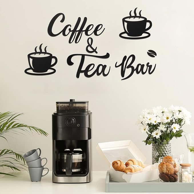 Queekay 7 Pieces Coffee Bar Sign Rustic Wall Decor Art Wooden Sign with Coffee Beans and Cups Decor for Bar Counter Home Office Kitchen