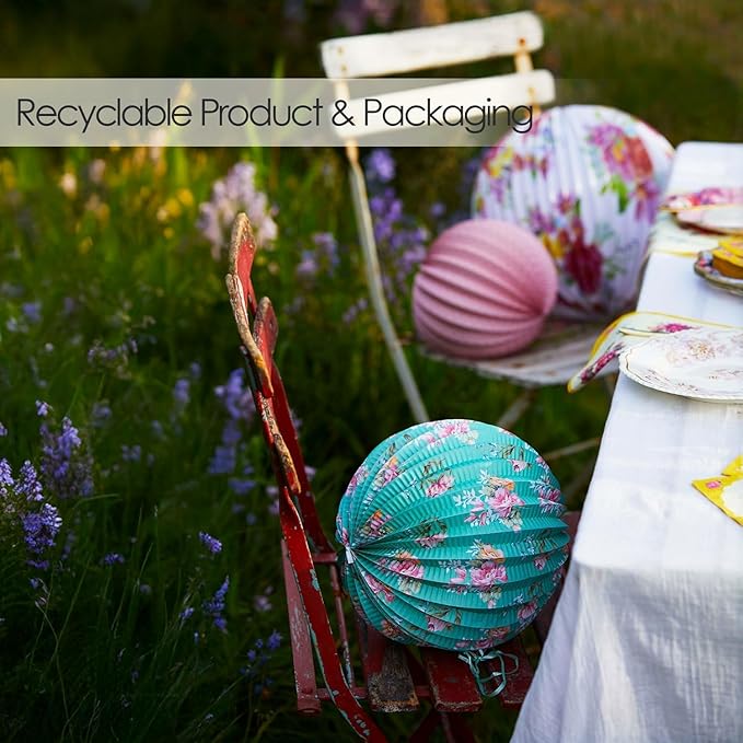 Talking Tables Tea Party Decorations Floral Paper Lantern Plates Vintage Party for Birthdays, Bridal shower, Baby shower, 3 Sizes, Pack of 3, Pastel colors, Model: