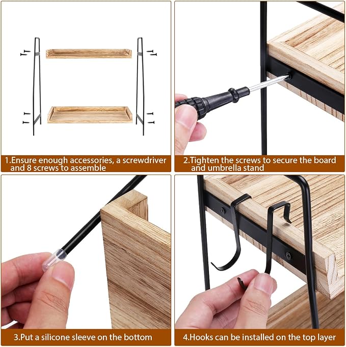 2-Tier Coffee Station Organizer for Countertop, Wooden Coffee Bar Organizer with 2 Cup Hooks, Countertop Storage for Bathroom, Kitchen, Holiday Decorations - Image 4