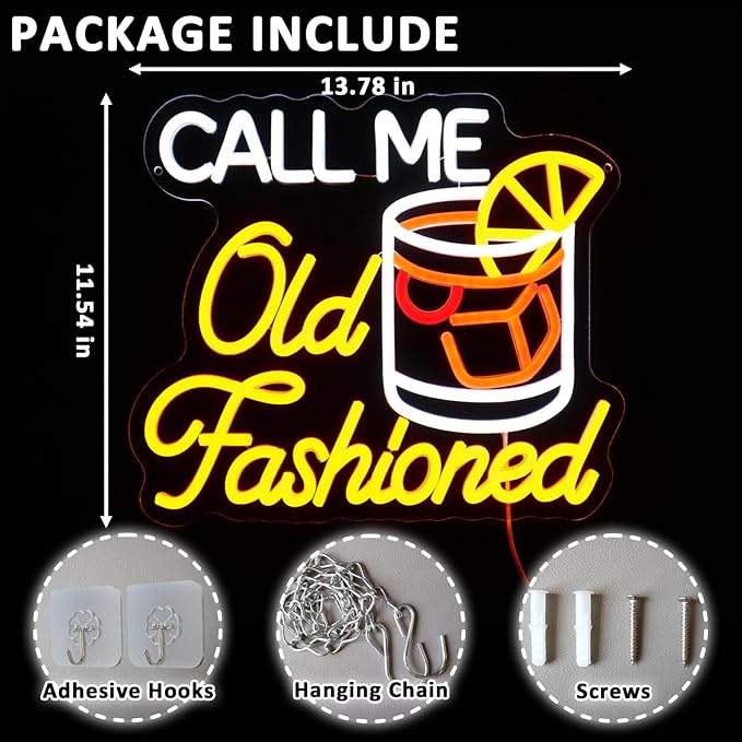 Call Me Old Fashioned Neon Sign for Wall Decor Dimmable Whiskey Led Sign for Bar USB Powered Neon Light for Man Cave Wine Tasting Club Home Pub Party Decoration Gift for Men Dad