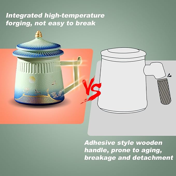 Tea Cup with Infuser and Lid,Loose Leaf Tea Steeper Cup 14.8oz Ceramic tea Infuser Mug Travel Large Steeping Cup Diffusers Mugs with Fine Strainer and Handle
