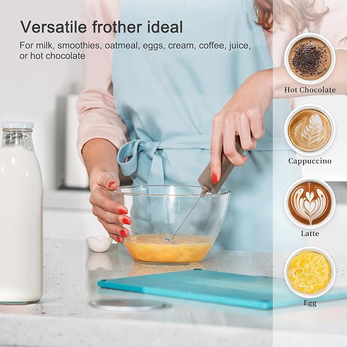 Portable Coffee Frother by ELMWAY, Battery Operated Electric Whisk, Mini Milk Frother Handled for Coffee, Latte, Matcha and Protein Powder - Brown