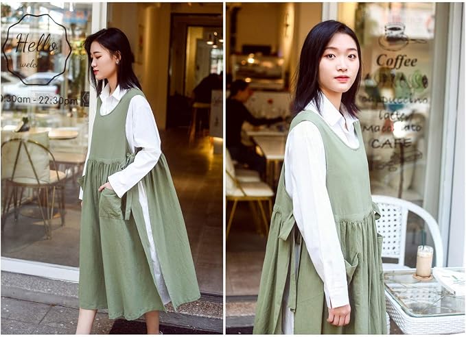 Premium Plus Size Apron Adjustable Waistline Bib Apron,Soft Cotton Blend Apron with Pockets (Light Green) - Image 4