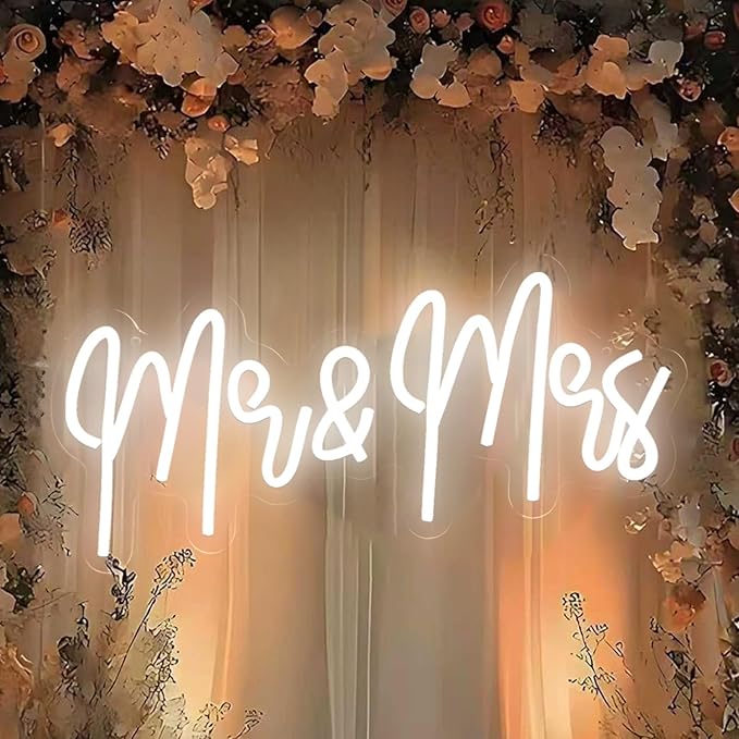 Mr. and Mrs. Neon Signs for Wedding Party Decorations - LED Wedding Neon Signs for Receptions, Bridal Showers, Engagements, Anniversaries, Decorative Wall Art