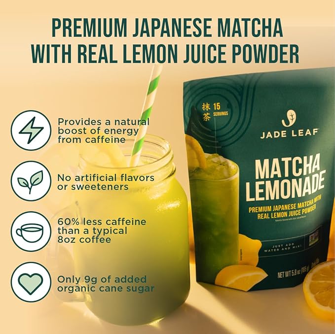 Jade Leaf Matcha Lemonade Drink Mix - Premium Japanese Ceremonial Grade Matcha Green Tea Powder, Organic Cane Sugar - Refreshing Café Style Matcha Lemonade Powder, 5.8 Ounce / 165g (Pack of 1)