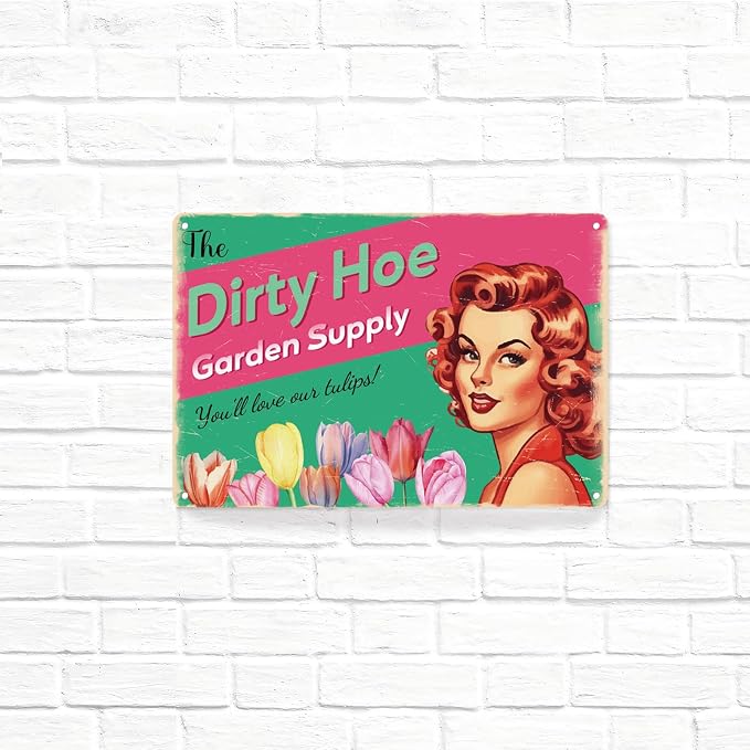 Dirty Hoe Garden Supply Retro Metal Sign Flowers Tulips Colorful Tin Sign For Garden Art Home Office Living Room Bar Cafe Club Wall Decor Hanging Painting 12 X 8 Inch - Image 6