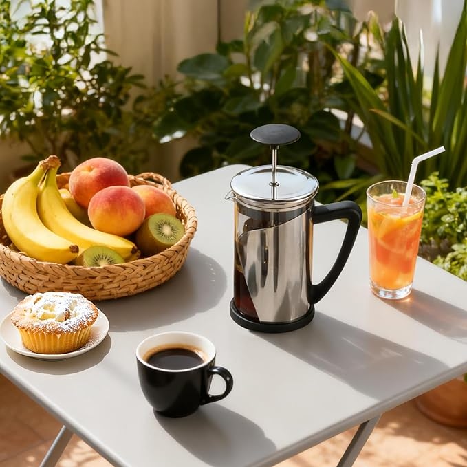 KYZ French Press Coffee Maker, 304 Stainless Steel with 4 Level Filter, 20oz Borosilicate Glass Coffee Press, Heat Resistant, Easy to Clean, 100% BPA Free for Coffee & Tea