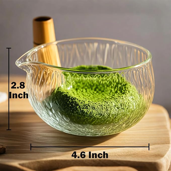 Deep Textured Glass Matcha Bowl With Spout,Glass Chawan Matcha Green Tea Whisk Bowls,Clear Japanese Style Cute Salad Mixing Bowl