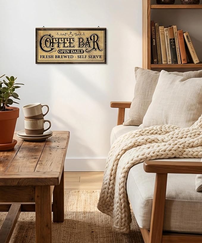 Putuo Decor Vintage Coffee Bar Sign, Farmhouse Coffee Accessories for Cafe Station Wall Decor, Small Cafe Sign for Home Kitchen Countertop Decoration
