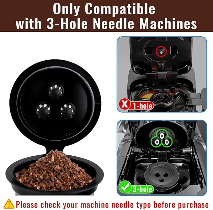Reusable Coffee Pods compatible with Ninja Coffee Maker-Only Fits 3-Hole Needle Machines, Not for 1-Hole Models，3 Pack Reusable K Cups Pods and 2 Pack Reusable Filter Not for Ninja CFP101 Ninja PB051