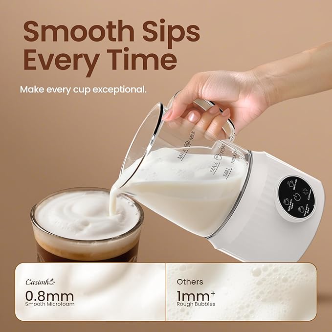4-in-1 Milk Frother, Electric Milk Frother and Steamer with LED Touch Screen, Ceramic Lining Bottom, Milk Warmer 13.52oz for Lattes, Cappuccinos, and Macchiatos at Home, White