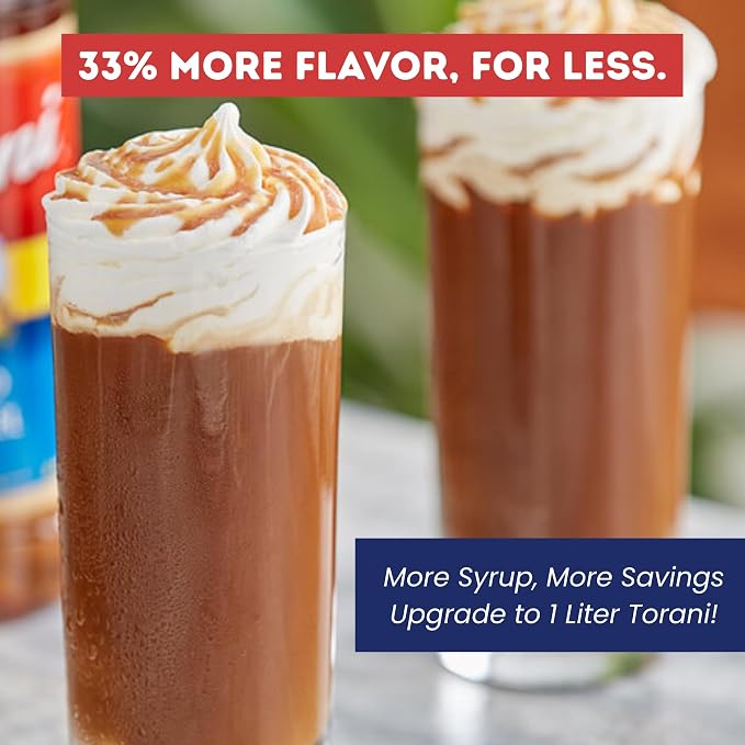 Torani Salted Caramel Flavoring Syrup 1 Liter Bottle with Pump Dispenser – Coffee Syrup for Lattes, Teas, Cocktails & Desserts – Premium Quality Flavored Syrup - Image 3