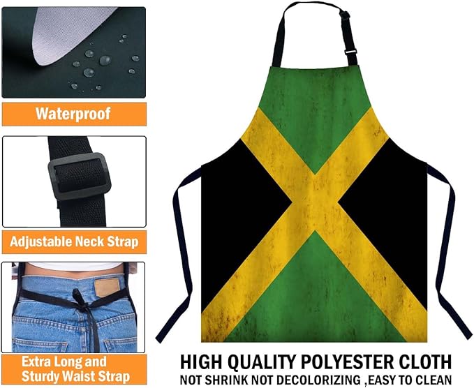Jamaican Flag Chefs Apron, Cooking and Baking Apron for Men and Women, Kitchen Apron, Butchers Apron, BBQ & Catering Bibs - Image 3