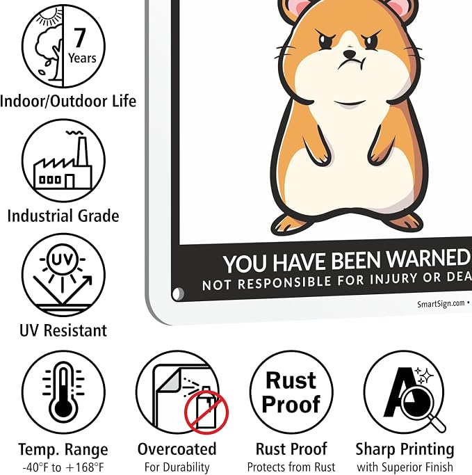 SmartSign Funny Beware Of Hamsters Warning Sign - 10"x7", 40 mil Laminated Rust-free Aluminum - Metal Signs for Wall Decor, Outdoors, Patio, Gifts, Cafe, Bar, Kitchen - Hamsters Theme, Made in USA - Image 7