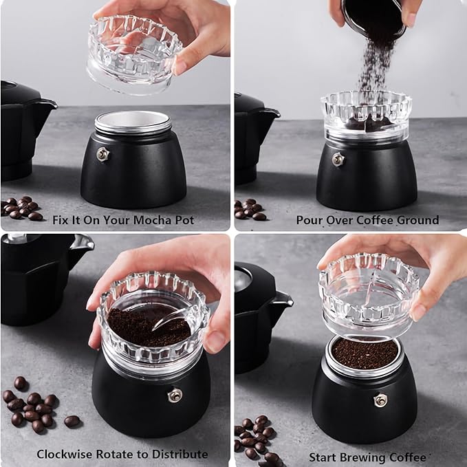 Moka Pot Dosing Ring & Coffee Distributor 2in1 Coffee Maker Dosing Ring For Moka Express Fast Distribute and Tamp, Avoid Mess And Wast (S for 1-3cup Moka Pot)