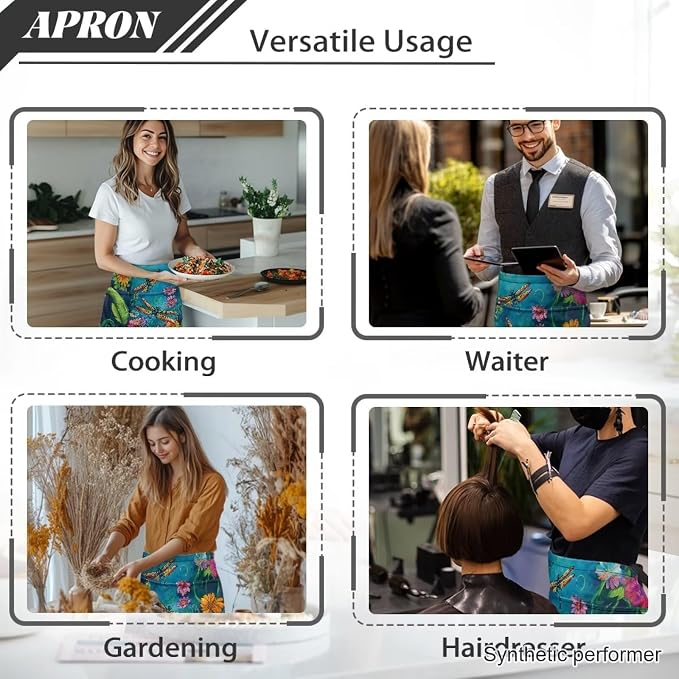 Waist Apron with 3 Pockets Waterproof 13 Inch Short Half Waist Aprons Women Men Server Aprons Waitress Waiter Apron - Image 5