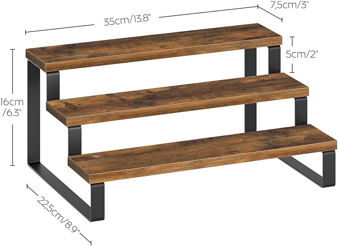YATINEY Spice Rack, 3 Tier Wooden Display Riser Stand, Kitchen Storage Organizer for Spices, Versatile Display Shelf, Space Saving, for Kitchen Countertop and Cabinet, Rustic Brown SR03L2BR - Image 8