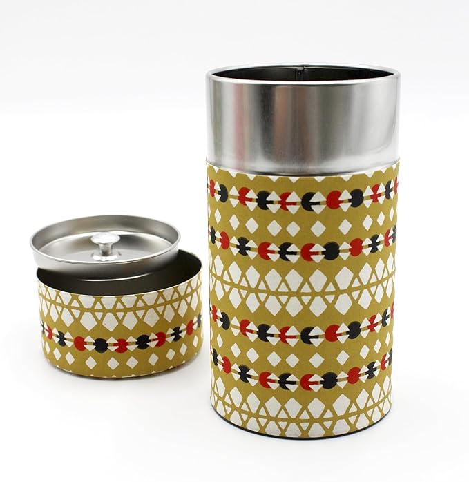 Japanese Pokkan Matcha Coffee Spice Tea Tin Canister Washi Paper Storage with Lid 7.05 oz Capacity (Hishi Tsunagi)