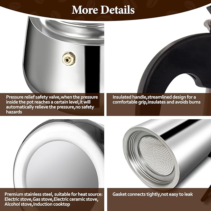 12 Cup Stainless Steel Moka Pot Stovetop Espresso Maker Italian Coffee Machine 600ml 20oz Suitable for Gas Induction Stovetop Mocha Greca Coffee Maker Percolator Straight