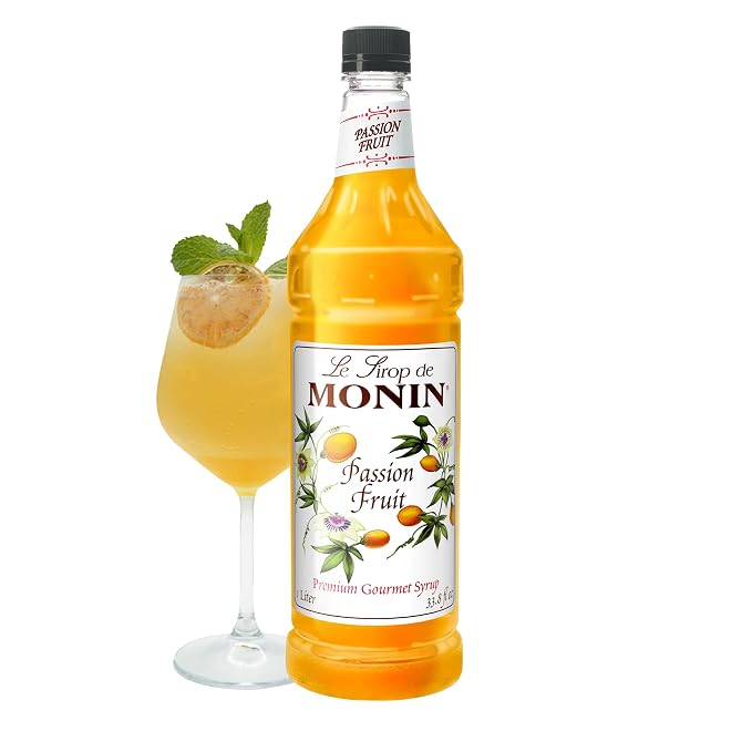 Monin - Passion Fruit Syrup, Sweet Tropical Flavors, Great for Teas, Sodas, & Cocktails, Natural Flavors, No Artificial Sweeteners or Ingredients, Gluten-Free, Vegan, Non-GMO, Clean Label (1 Liter) by Monin