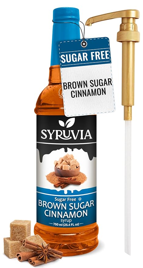 Syruvia Sugar Free Coffee Syrup, Brown Sugar Cinnamon Flavored Syrup for Drinks, Lattes, and Desserts – 25.4 fl oz, With Pump by SYRUVIA