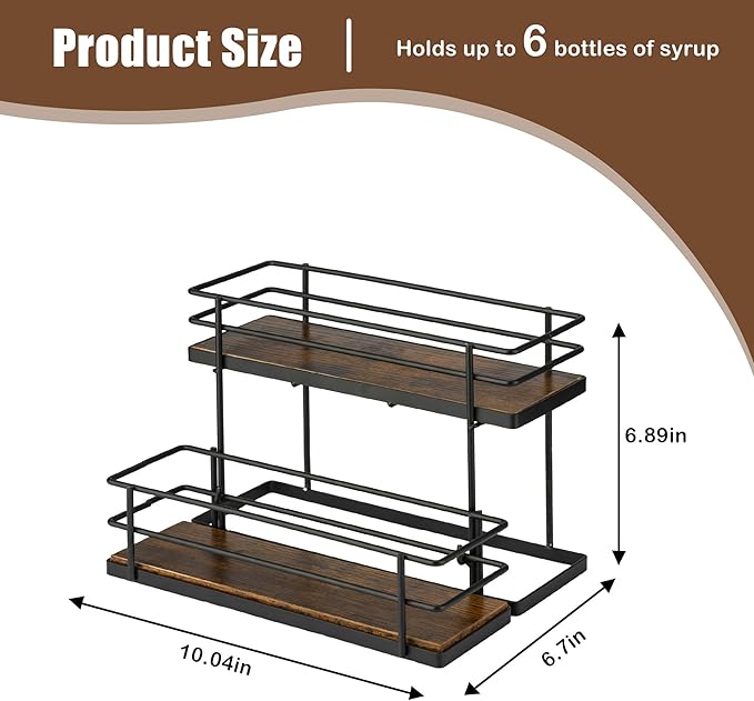 Coffee Syrup Organizer rack, 2 Tier Syrup Holder(6 Bottle Capacity) for coffee bar syrup storage,kitchen condiment organization and wine display.