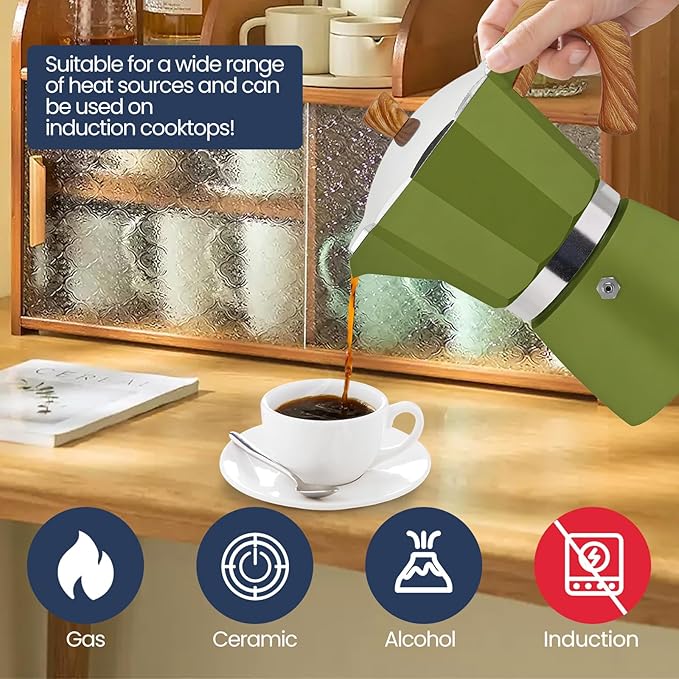 9 Cup Moka Pot Aluminum 450ml Italian Coffee Maker Stovetop Espresso CoffeeMakers Mocha Pot Percolator for Electric Ceramic Stove Classic Greca Cafe Makers Portable for Easy Brewing