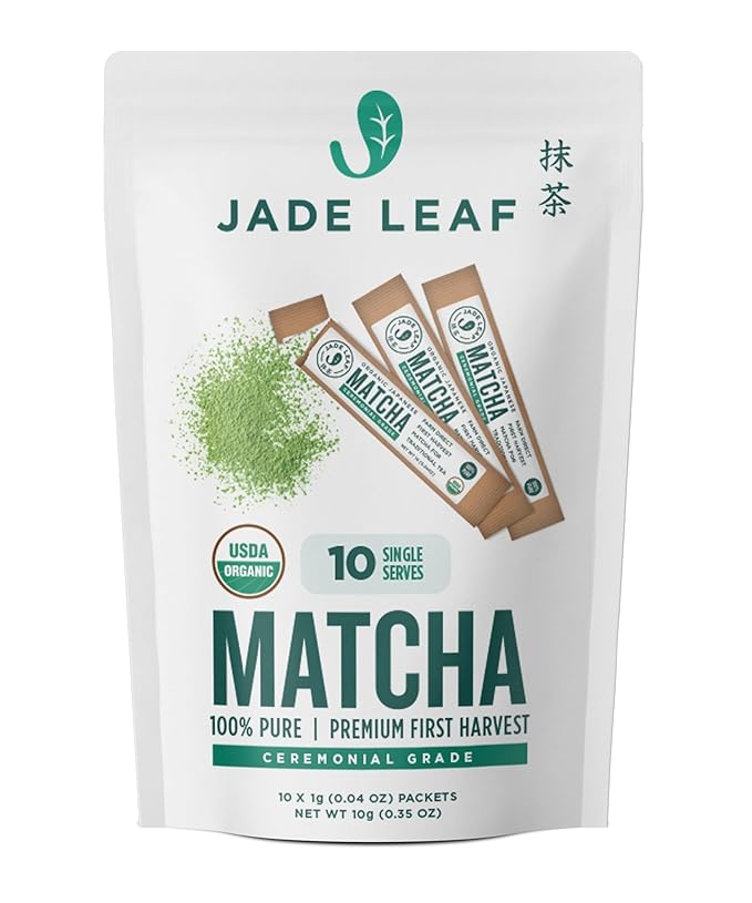 Jade Leaf Matcha Organic Ceremonial Grade Matcha Green Tea Powder - On The Go Packets for Lattes, Smoothies, Usucha, 10 Count (0.04 Ounce Packets)