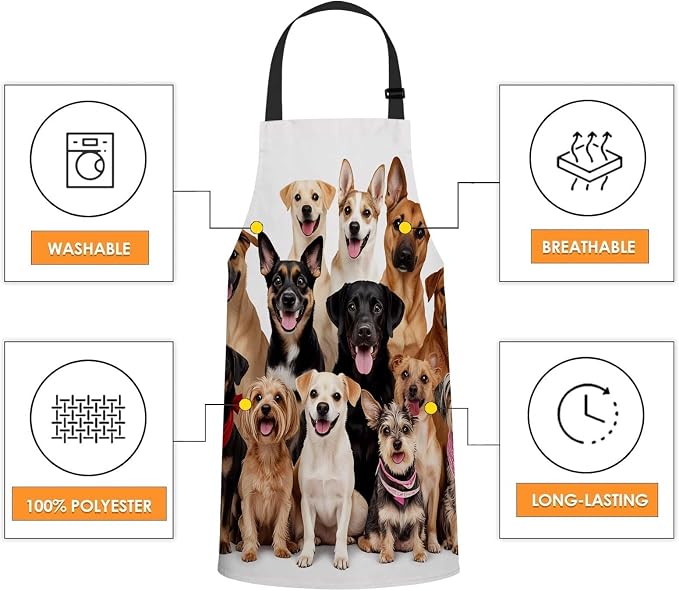 Group of Cute Dogs Apron for Women Men, Adjustable Apron Cooking Kitchen Chef Apron for Home Kitchen, Baking Gardening BBQ, Coffee House, Restaurant - Image 4