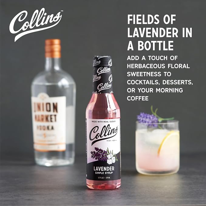 Collins Lavender Simple Syrup with Real Sugar for Cocktails, Spritz, Iced Tea, Lemonade, Hot Chocolate, Dessert, Baking, Coffee Syrups, Home Bar Accessories, 12.7 oz, Set of 1 - Image 2