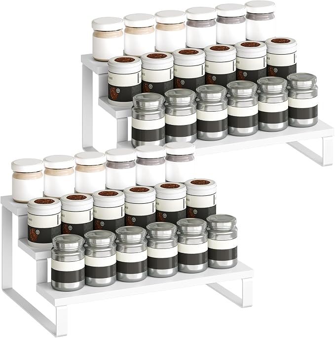 YATINEY Spice Rack, Wooden Display Riser Stand, Set of 2, Vanity Display Stand, Perfume Organizer, Tiered Countertop Organizers, Space Saving, for Kitchen Spices,Syrup, Coffee Mugs, White SR03L2WW - Image 8