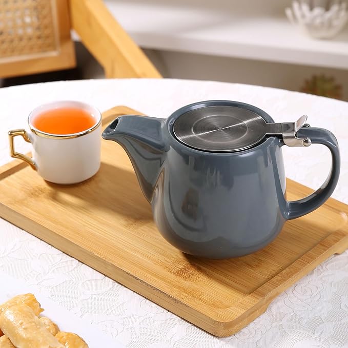 Ceramic Teapot With Stainless Steel Infuser, Heat Resistant, Perfect Tea Maker, Gray Teapot 500ml/17oz