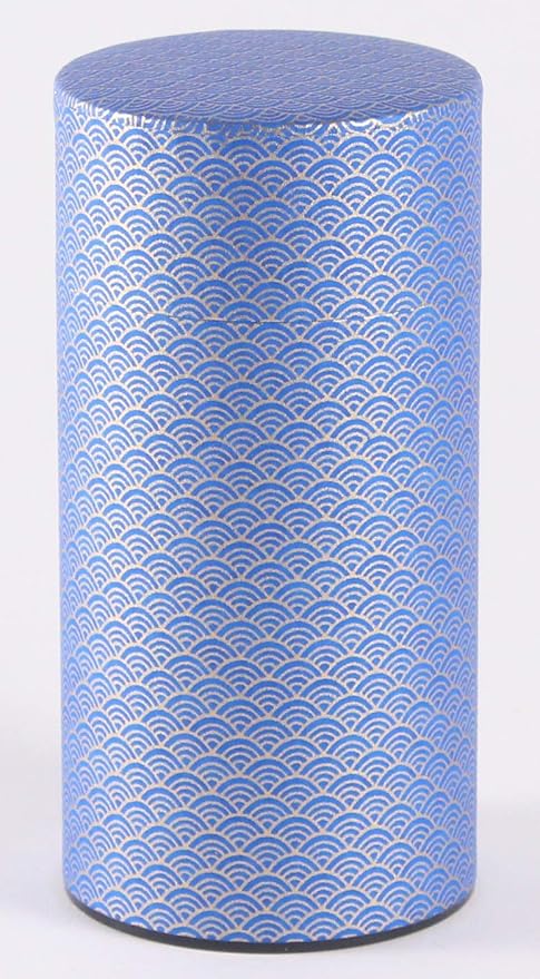 Washi Paper Tea Tin Canister: Long 7oz (200g) Deepsea waves (#78), Japan
