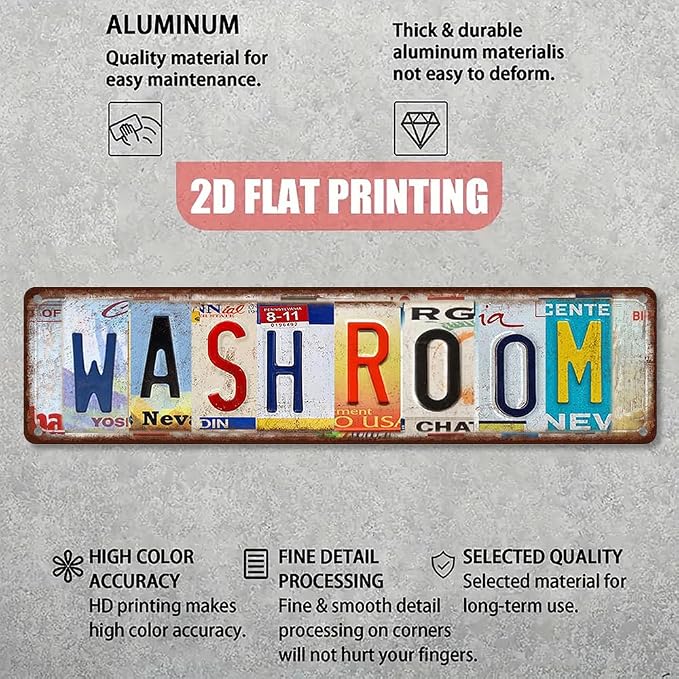 Wash Room Metal Sign - Vintage Aluminum Tin Plaque 4x16 Inch - License Plate Style Bathroom Decor - Image 3