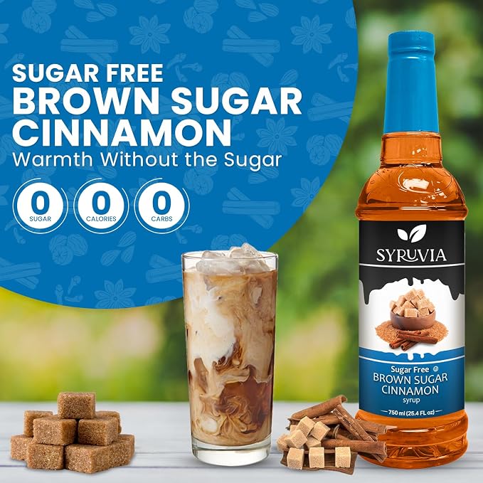 Syruvia Sugar-Free Brown Sugar Cinnamon Syrup for Coffee, Great for Drinks, Shakes, Smoothies and Cocktails - 25.4 fl oz, Kosher, 100% Vegan, Gluten-Free, No-Calorie, With Pump - Image 3