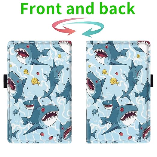 Server Books for Waitress, with 7 Large Pockets, Waiter Serving Book, Waitstaff Server Order Pads, Cute PU Leather Server Book with Pen Holder Fit Server Apron, Cartoon Sharks - Image 2