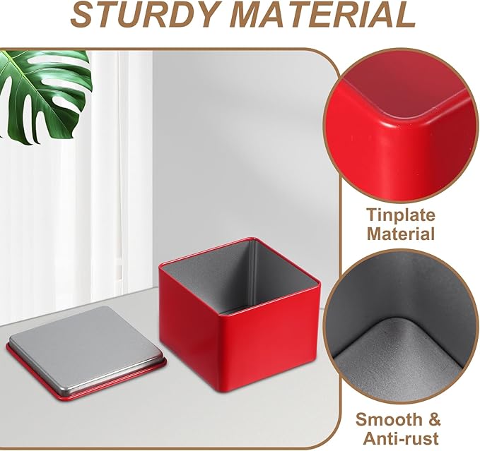 PATIKIL Metal Tea and Tin Set 3.35"x3.35"x2.56", 2 Pcs Metal Storage Airtight Storage Square Container with Lid for Loose Tea Coffee Candy Treats Gifts Spice DIY, Red