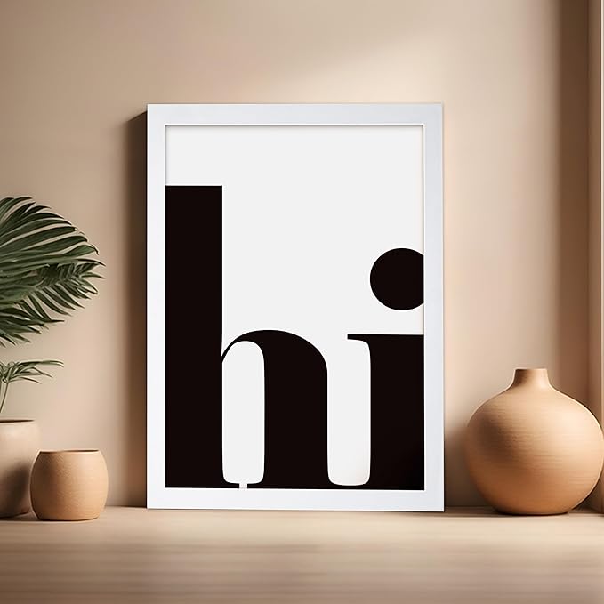 Poster Master Vintage Minimalist Poster - Retro Typography Print - Hi, Greeting, Plain, Modern, Simple - Gift for Artist, Friend - Wall Decor for Living Room, Office, Dorm, 16x20 White Framed