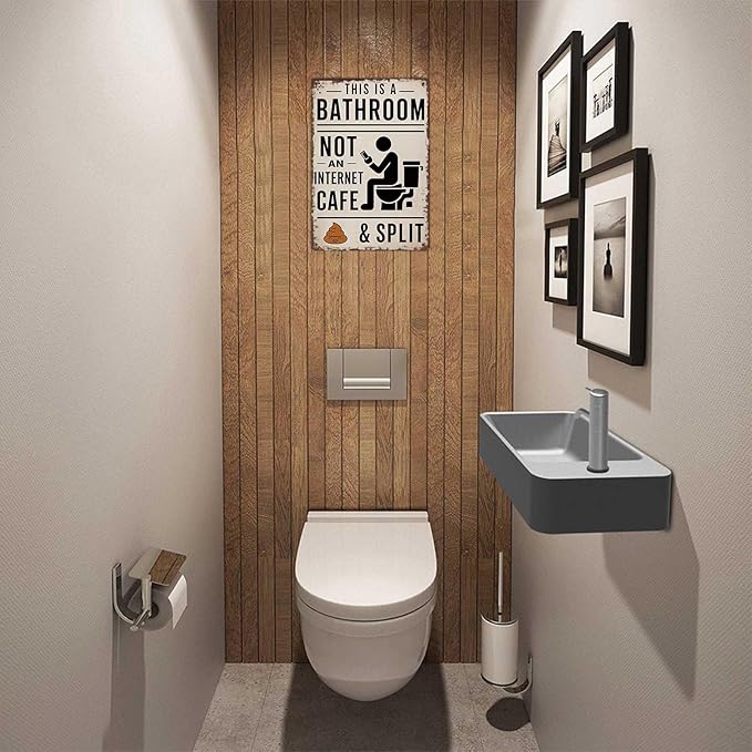 Vintage Metal Tin Sign 8X12inch-This Is A Bathroom Not An Internet Cafe & Split Wall Art Decor For Home Farmhouse Washroom Bathroom Gift