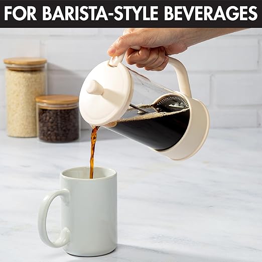 Primula French Press Coffee Maker, Heat Resistant Borosilicate Glass with Stainless Steel Filters, 8 Cup, 34 oz, Cream