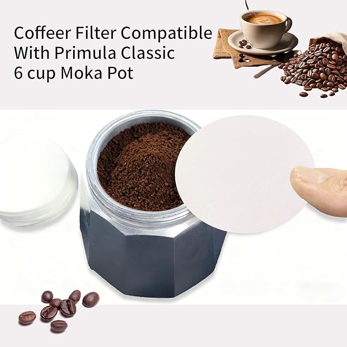Coffee Filters Compatible With Primula Classic Stovetop Espresso and Coffee Maker 6 cups Moka Pot (300 Count)