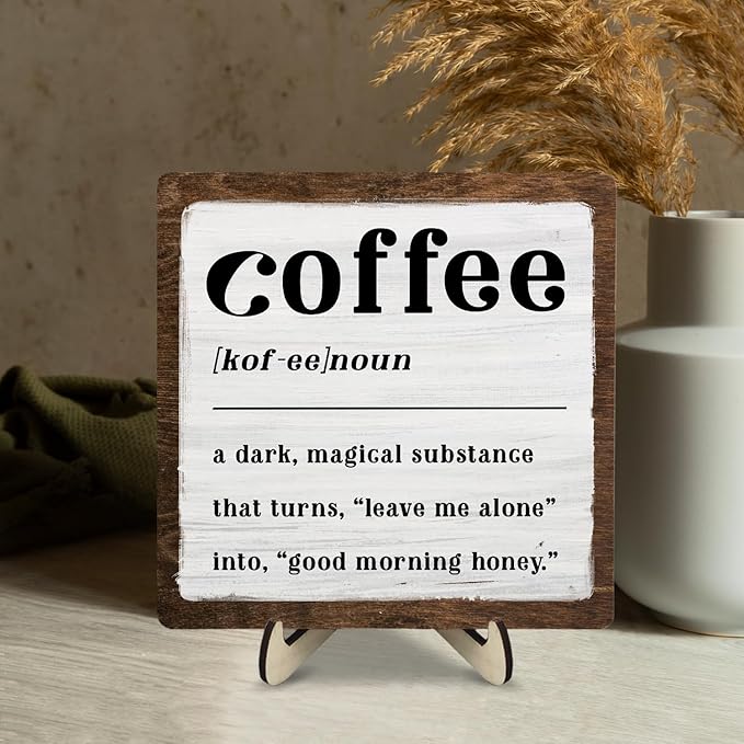 Coffee Bar Sign Plaque for Coffee Bar Station, Vintage Wooden Java Sign Decor for Kitchen,Farmhouse Cafe,Fun Gifts for Friends,Dad,Mom 5.9x5.9inch
