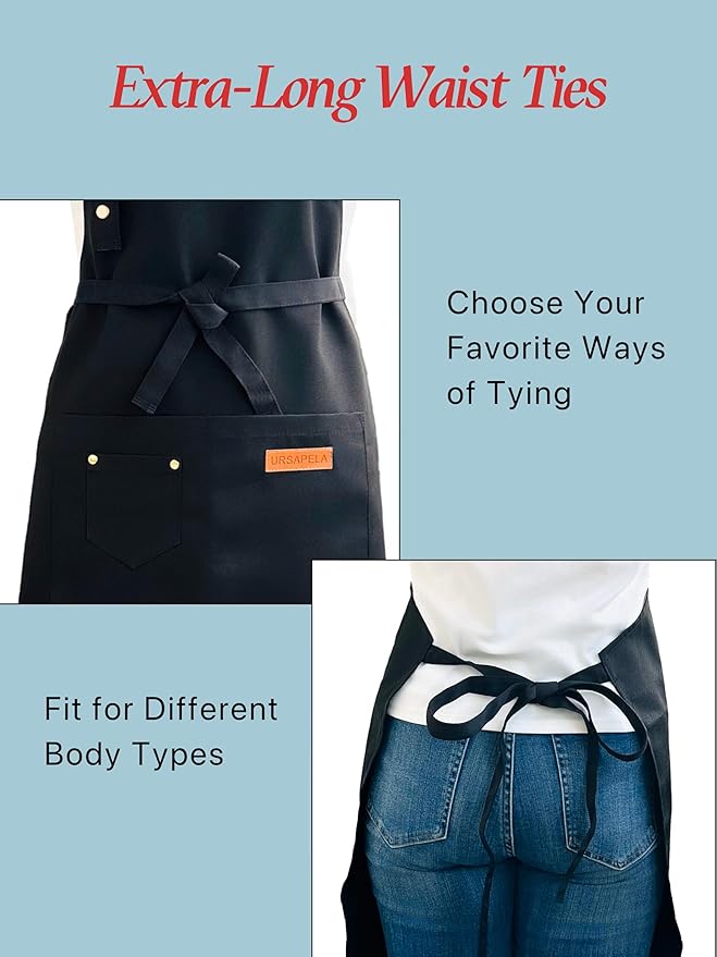 Kitchen Cooking Apron for Women Men Water-Resistant Artist Barista Baking Craft Catering Work Bib with Large Pockets