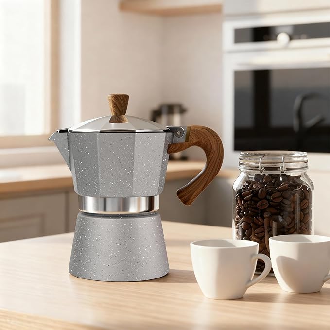 ShanSon Moka Pot Stovetop Espresso Maker 3 Cup 5 oz Italian Coffee Maker Manual Cuban Coffee Percolator Machine Italian Espresso Greca Coffee Maker for Cappuccino or Latte,Gray