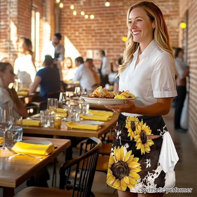 Waist Apron with 3 Pockets Waterproof 13 Inch Short Half Waist Aprons Women Men Server Aprons Waitress Waiter Apron - Image 3