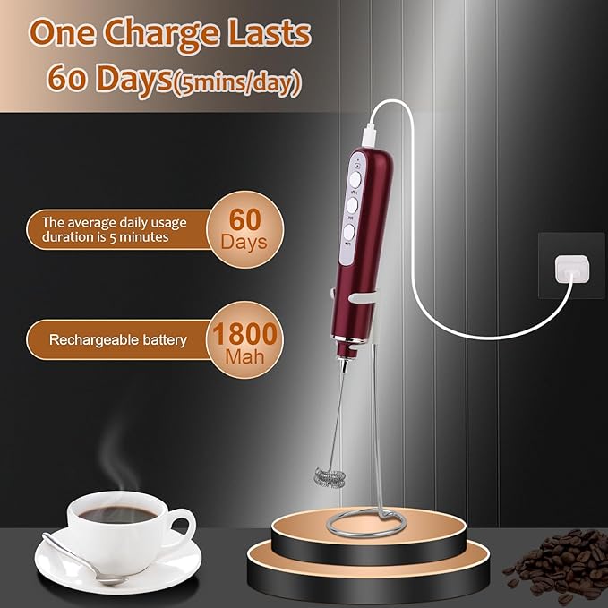 Milk Frother Wand Rechargeable Handheld Frother For Coffee,Batidora De Mano Electrica Coffee Bar Accessories Kitchen Appliances Essentials Electric Frother Gift For Women Men (Blue)