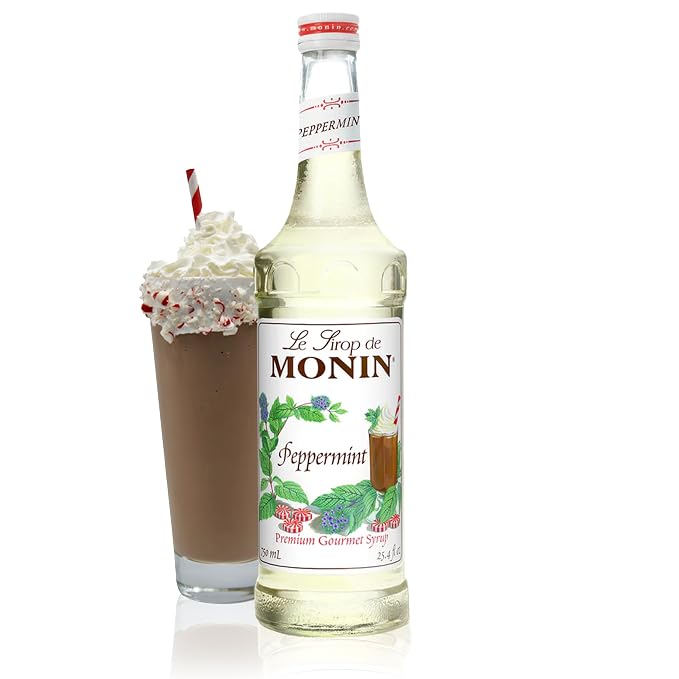 Monin - Peppermint Syrup, Cool Mint Flavored Syrup, Coffee Syrup, Natural Flavor Drink Mix, Simple Syrup for Cocoas, Mochas, Smoothies, Sodas, & More, Gluten-Free, Non-GMO, Clean Label (750 ml) by Monin