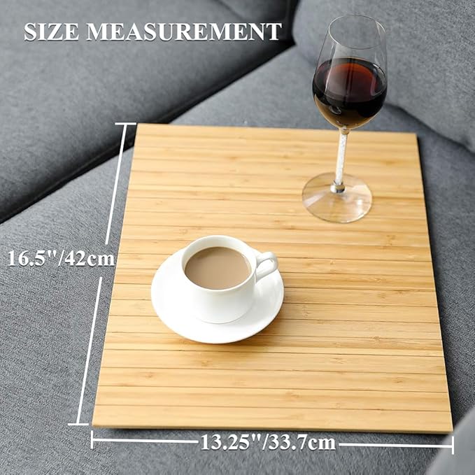 GEHE Sofa Arm Tray Table - Flexible/Foldable Couch Arm Table Perfect for Drink & Snacks Great Armrest Tray (16.5" L x 13.25" W x 0.35" H, Natural Bamboo)