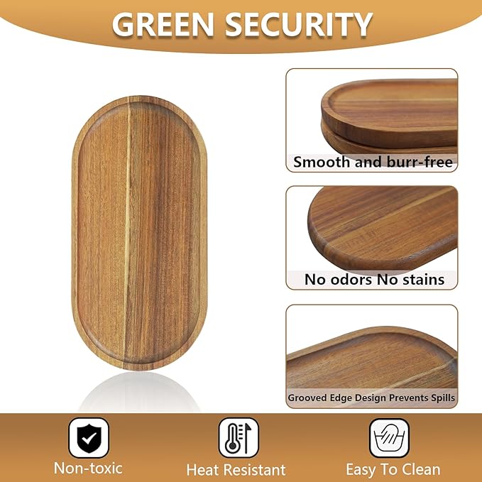 2 pcs Small Acacia Wooden Tray 11.8×6inch Rustic Wood Serving Trays Bulk Boards Oval Charcuterie for Food Cheese Cookie Fruit Sushi,Breakfast Bread Appetizer Plates Decorative Platters