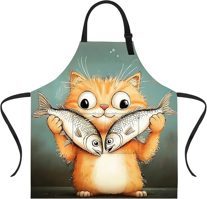 Funny Cat Apron with 2 Pockets Waterproof for Men Women Kitchen Garden Decor by THISFIND